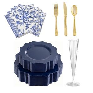 Elegant Blue and Gold Dinnerware Set